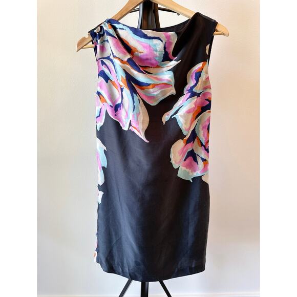 Ann Taylor LOFT Size 4 Dark Gray Colored Floral Shift Dress Career Cocktail - Picture 1 of 7